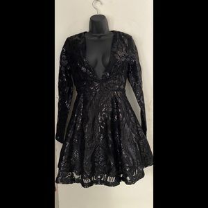 Sequin low neck skater dress